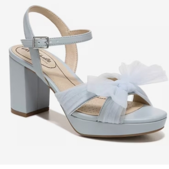 Life Stride Blue Heeled Sandals with Bow - Picture 1 of 3